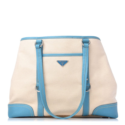Prada Canvas Calfskin Trim Tote Beige Voyage 1 of 11