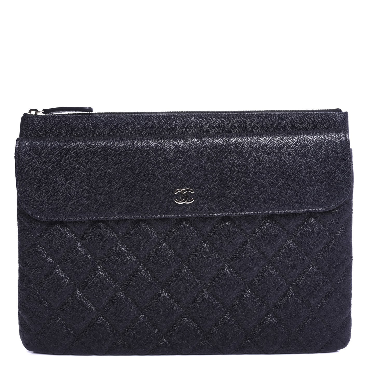 Iridescent Caviar Quilted Medium Flap Cosmetic Case Black