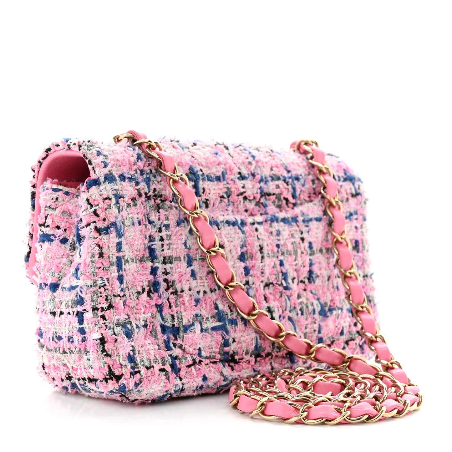 Tweed Quilted Mini Rectangular Flap Pink Multicolor