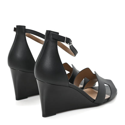 Hermes Calfskin Legend Wedge Sandals 38.5 Black 5 of 10