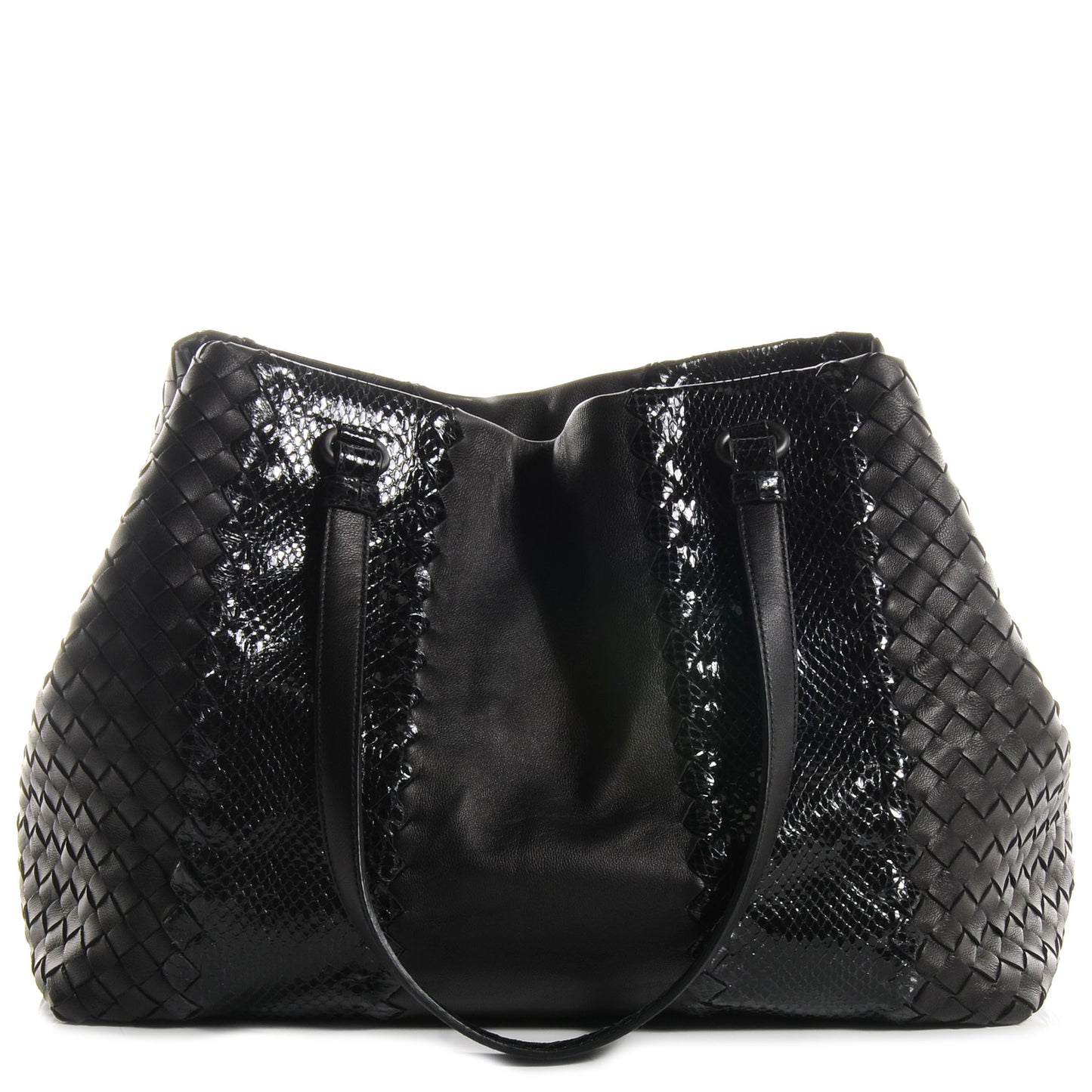 BOTTEGA VENETA Intrecciato Nappa Ayers Snakeskin Tote Tourmaline Black