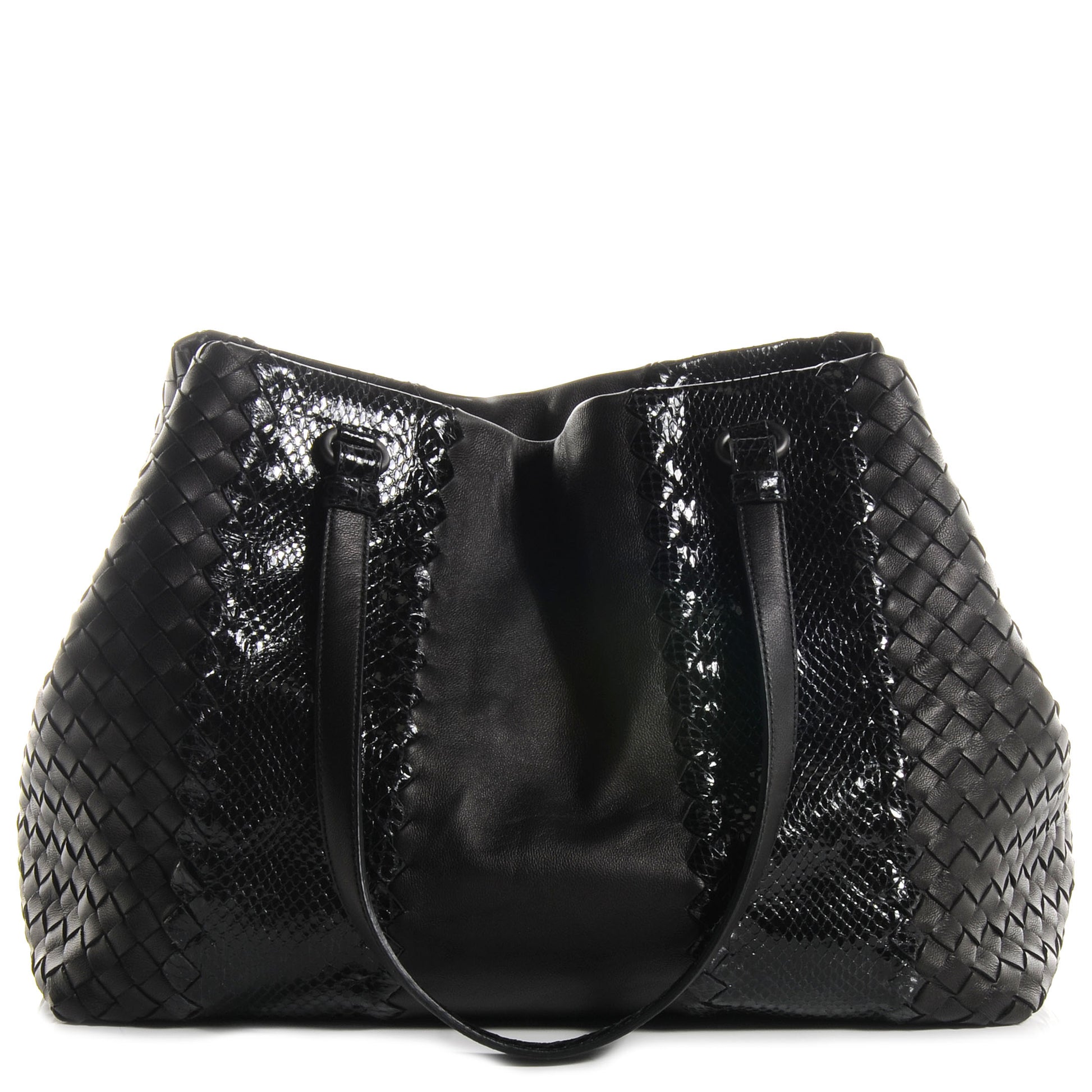 Balenciaga BOTTEGA VENETA Intrecciato Nappa Ayers Snakeskin Tote Tourmaline Black 1 of 8