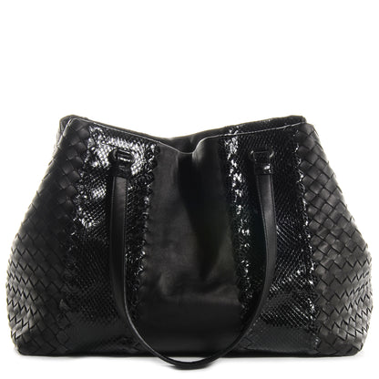 Balenciaga BOTTEGA VENETA Intrecciato Nappa Ayers Snakeskin Tote Tourmaline Black 1 of 8