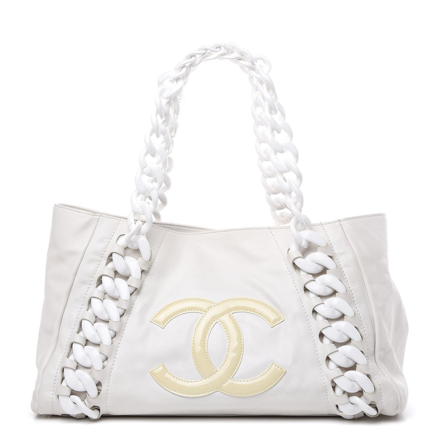 Calfskin Modern Chain Rhodoid East West Tote White
