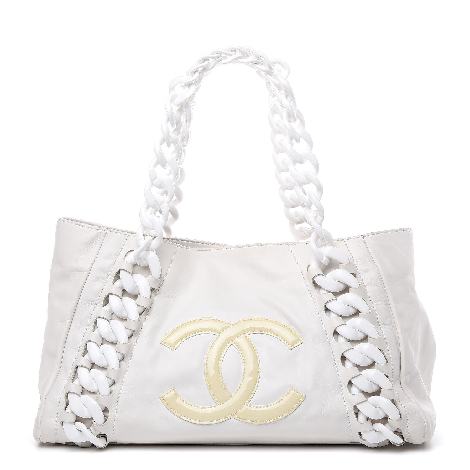 Chanel Calfskin Modern Chain Rhodoid East West Tote White 1 of 20