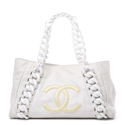 Chanel Calfskin Modern Chain Rhodoid East West Tote White 1 of 20