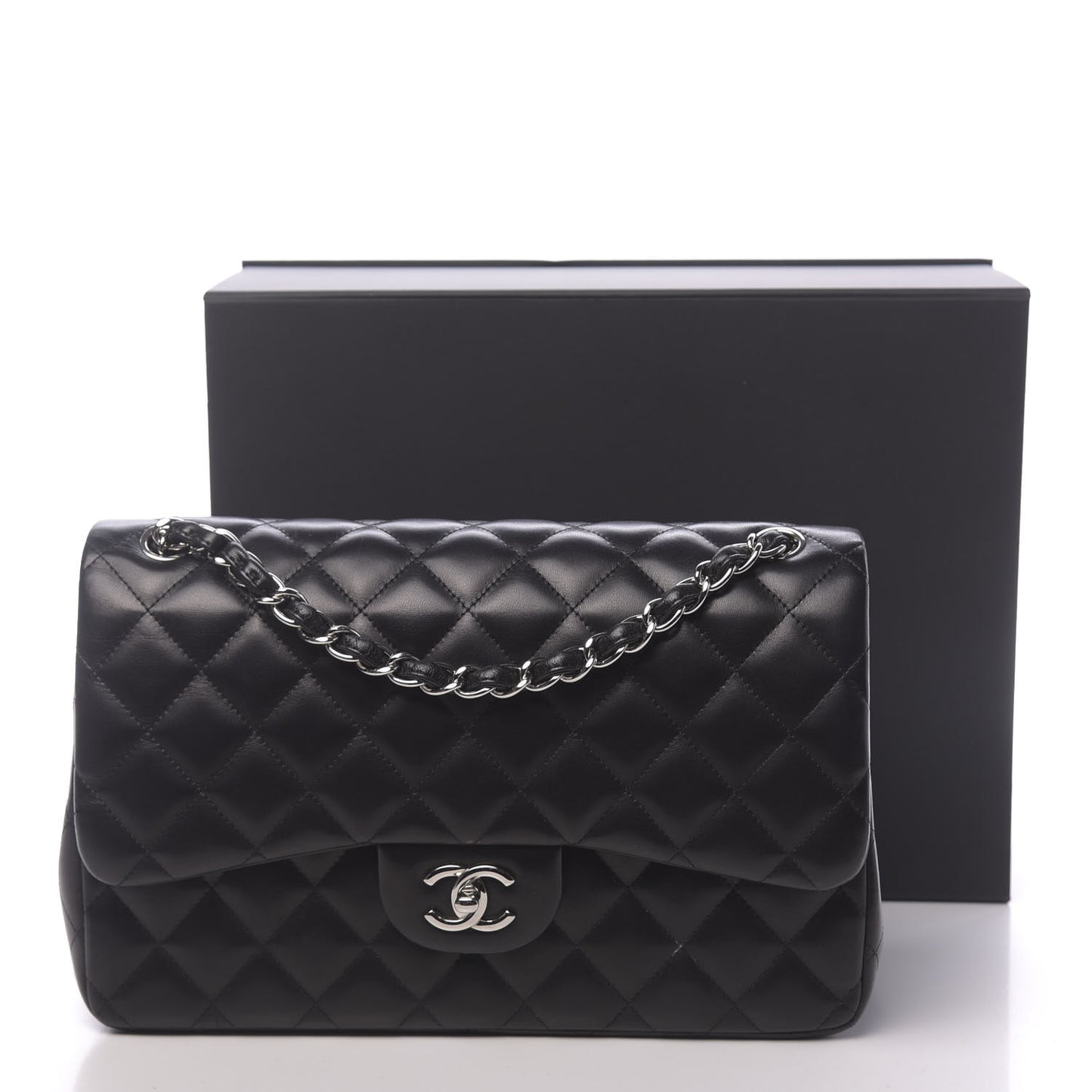 Lambskin Quilted Jumbo Double Flap Black