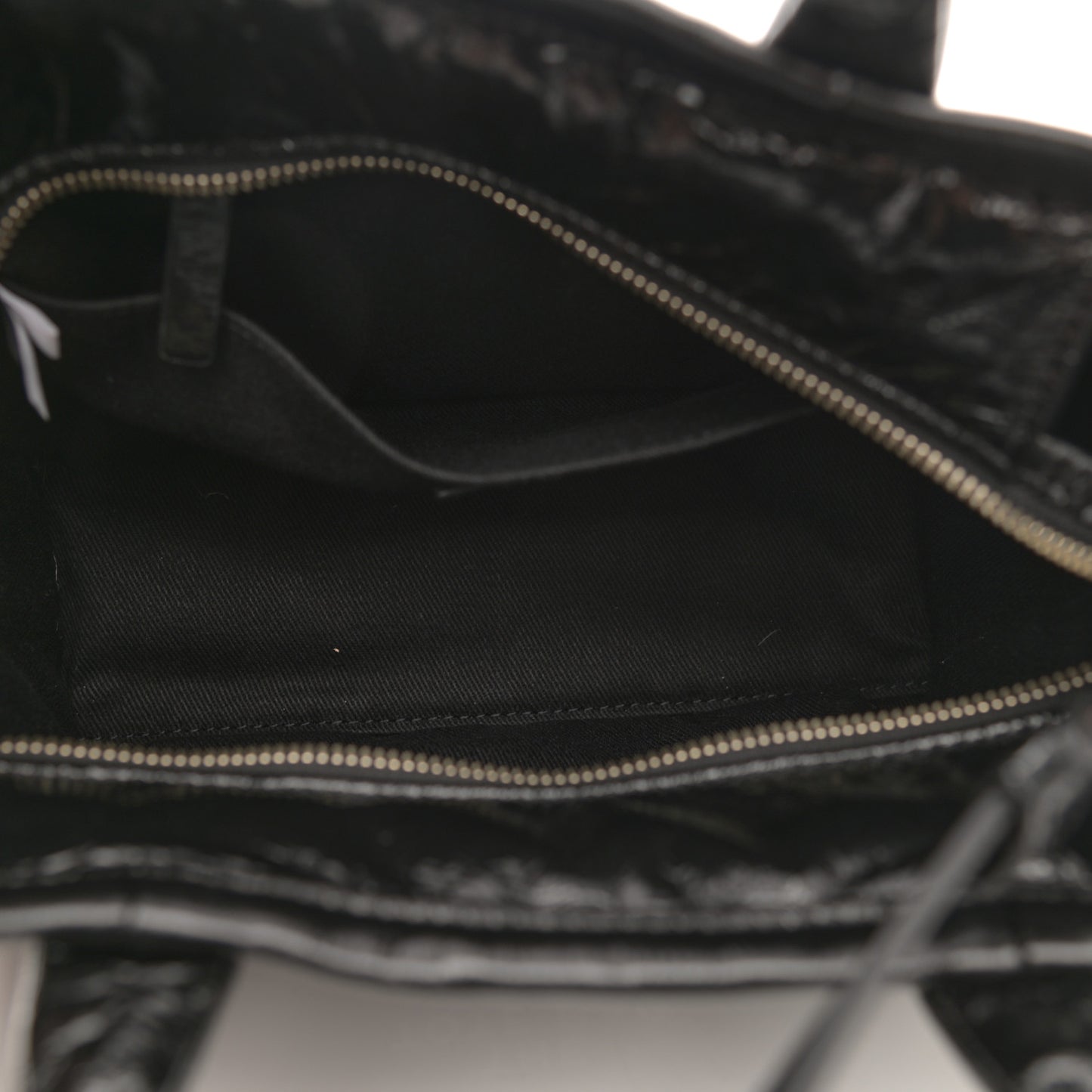 Shiny Crinkled Calfskin Small The Tote Bag Black