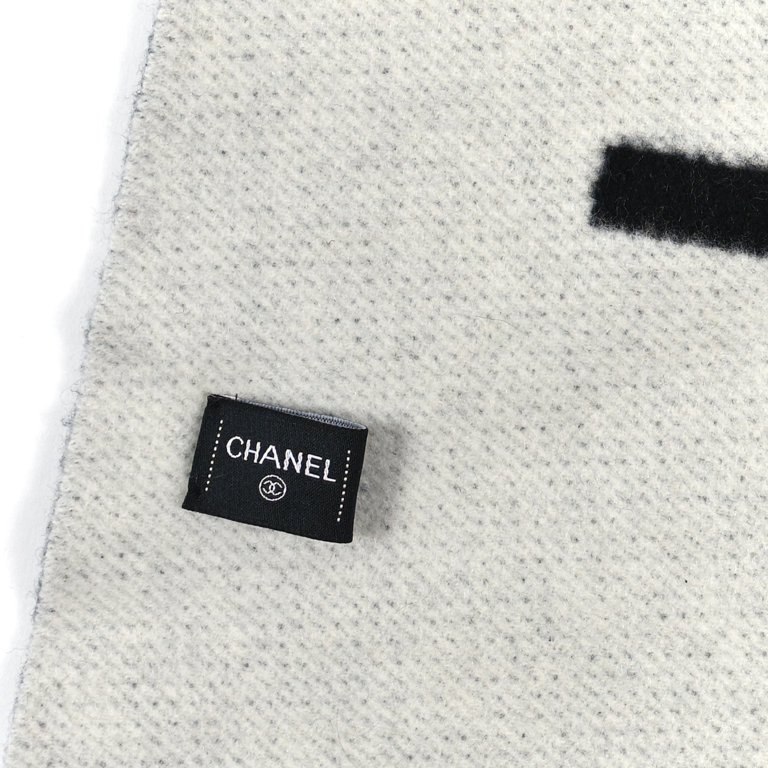 Chanel Cashmere CC Fringe Stole Black White 2 of 3