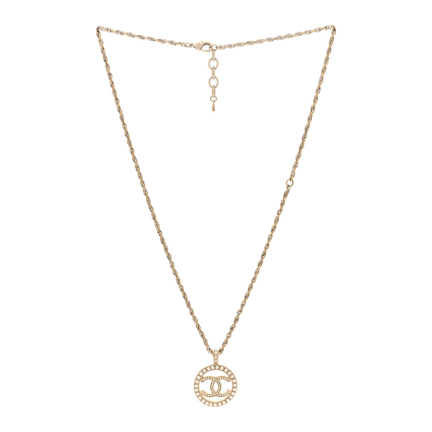 Pearl CC Round Pendant Necklace Gold
