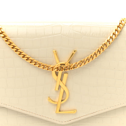Saint Laurent Calfskin Crocodile Embossed Monogram Uptown Chain Wallet Crema Soft 9 of 15
