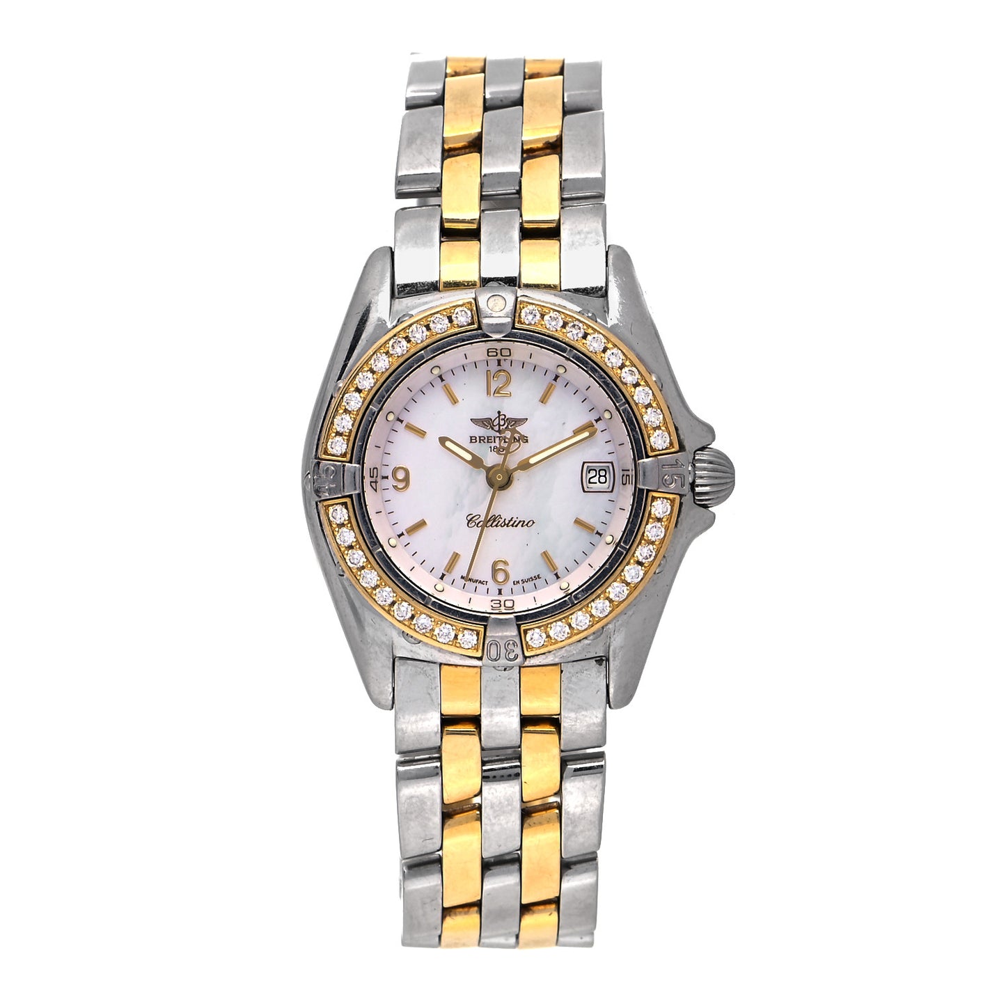 Stainless Steel 18K Yellow Gold Diamond Mother of Pearl 30mm Callisto Quartz Watch D52045