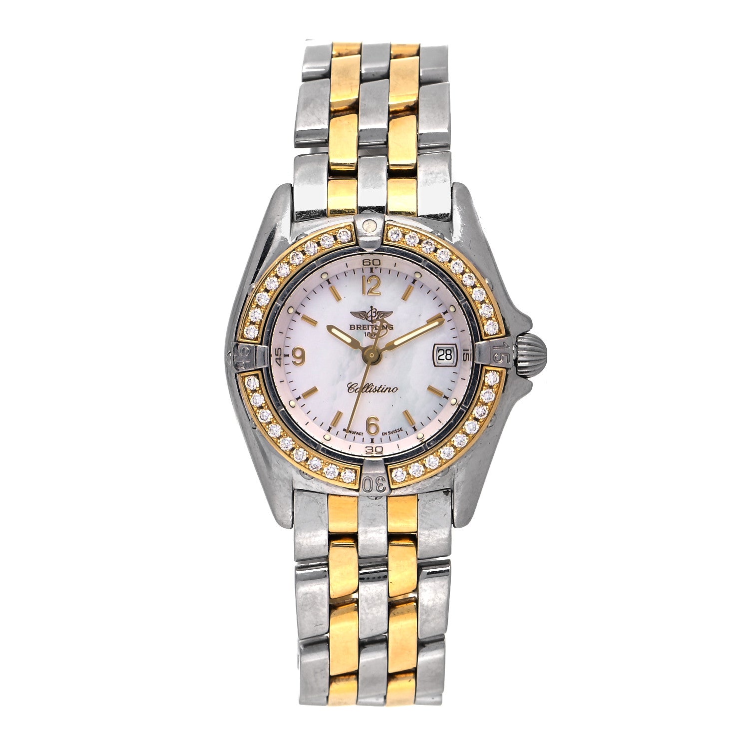Breitling Stainless Steel 18K Yellow Gold Diamond Mother of Pearl 30mm Callisto Quartz Watch D52045 1 of 4