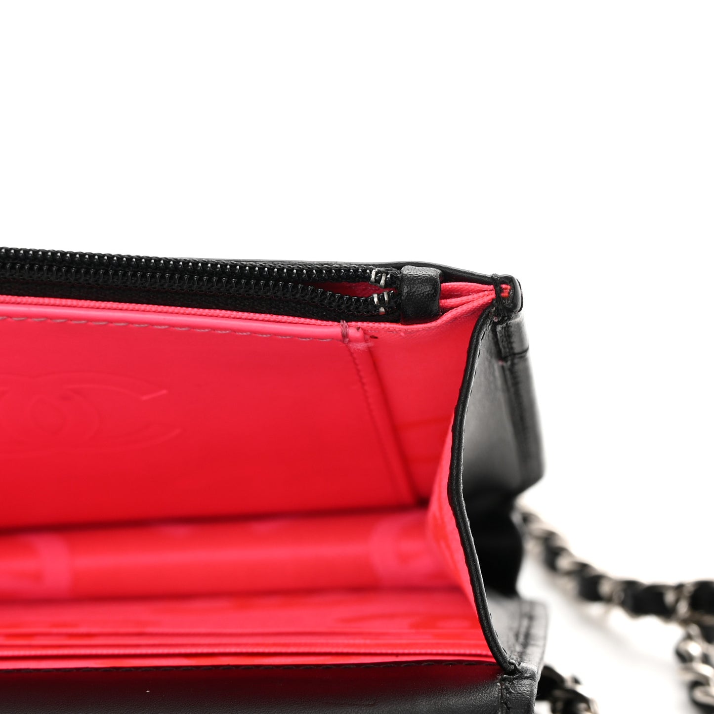 Calfskin Quilted Cambon Wallet On Chain WOC Black
