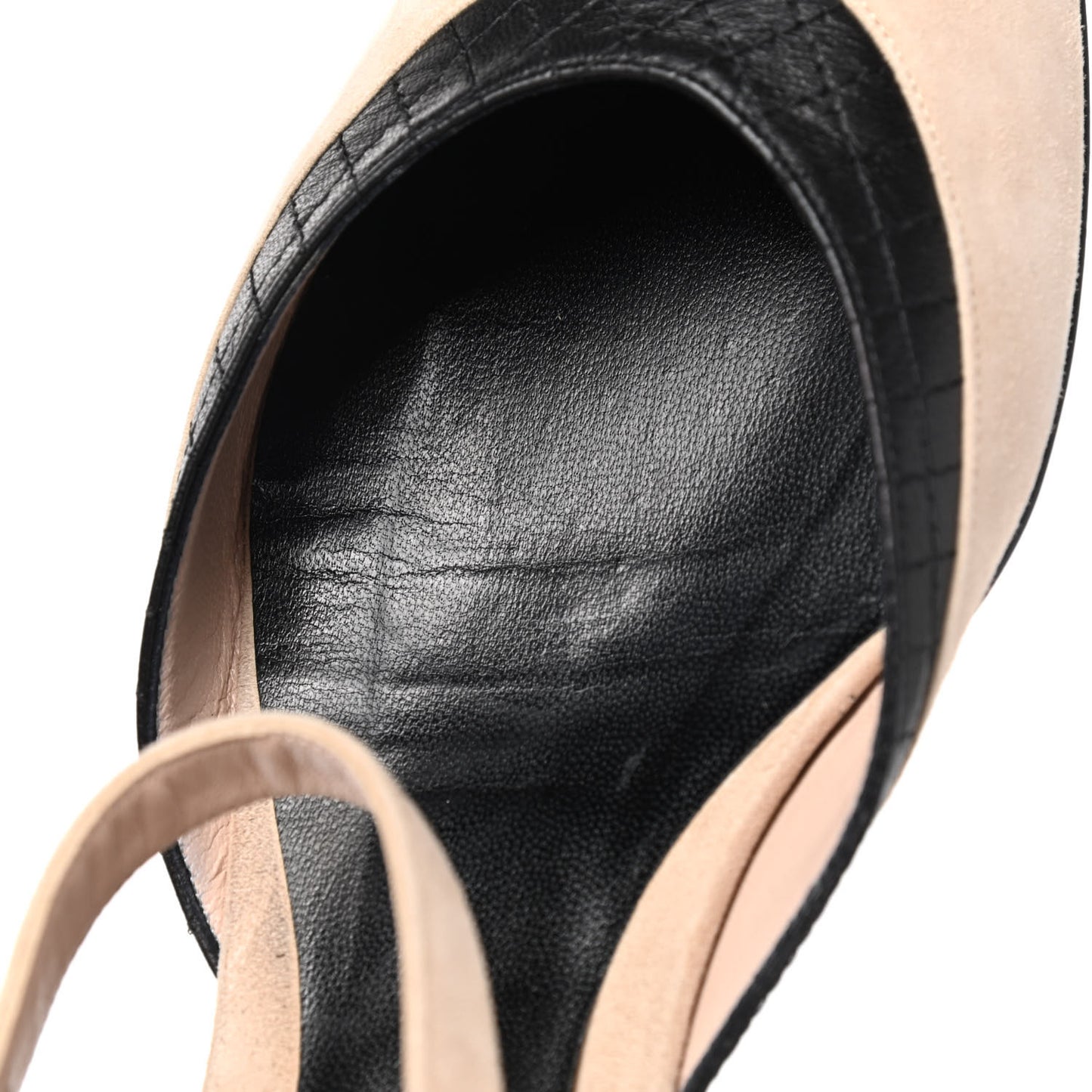 Lambskin Suede Ankle Strap Flats 39 Beige Black