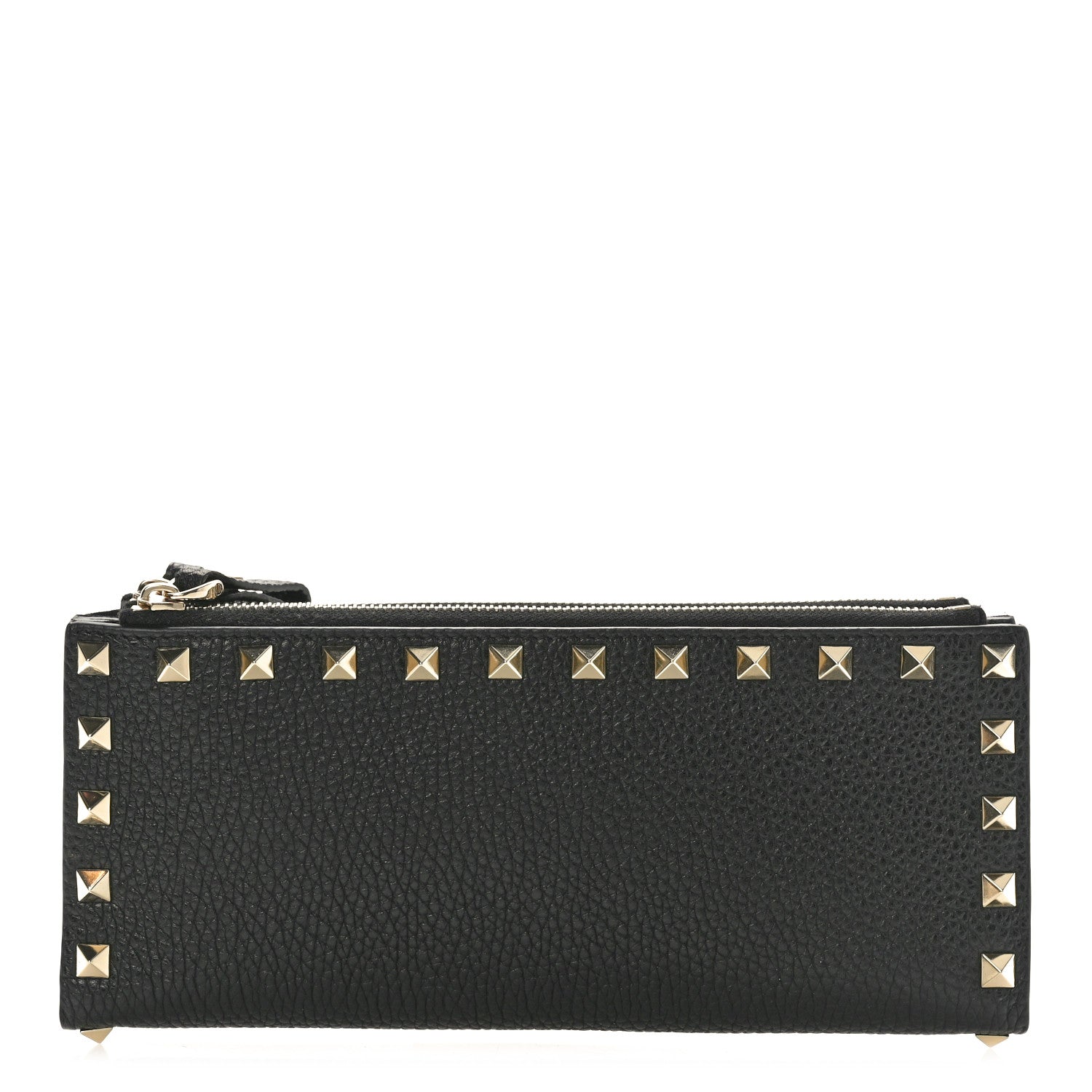 Valentino Garavani Pebbled Calfskin Rockstud Fold Zip Wallet Black 1 of 7