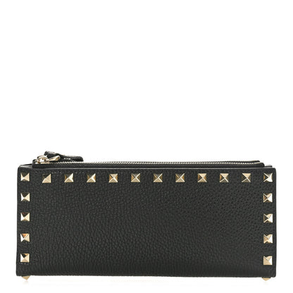 Valentino Garavani Pebbled Calfskin Rockstud Fold Zip Wallet Black 1 of 7