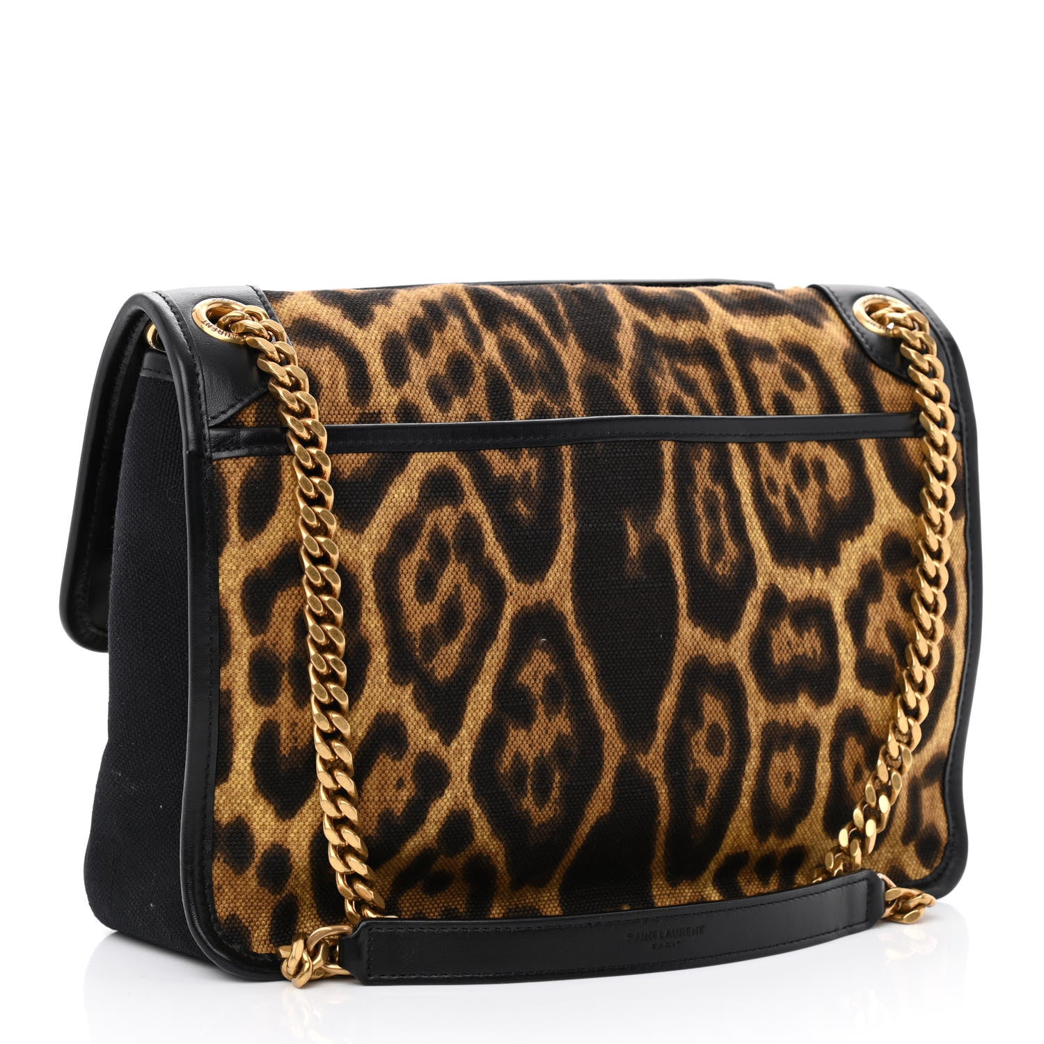 Saint Laurent Smooth Calfskin Canvas Leopard Print Medium Niki Chain Satchel Light Natural 3 of 10