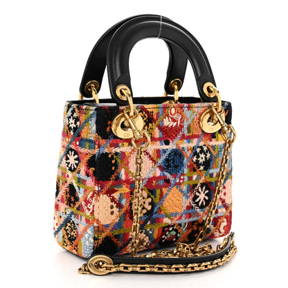 Christian Dior Canvas Embroidered Beaded Peace Mini Lady Dior Black Multicolor 3 of 9