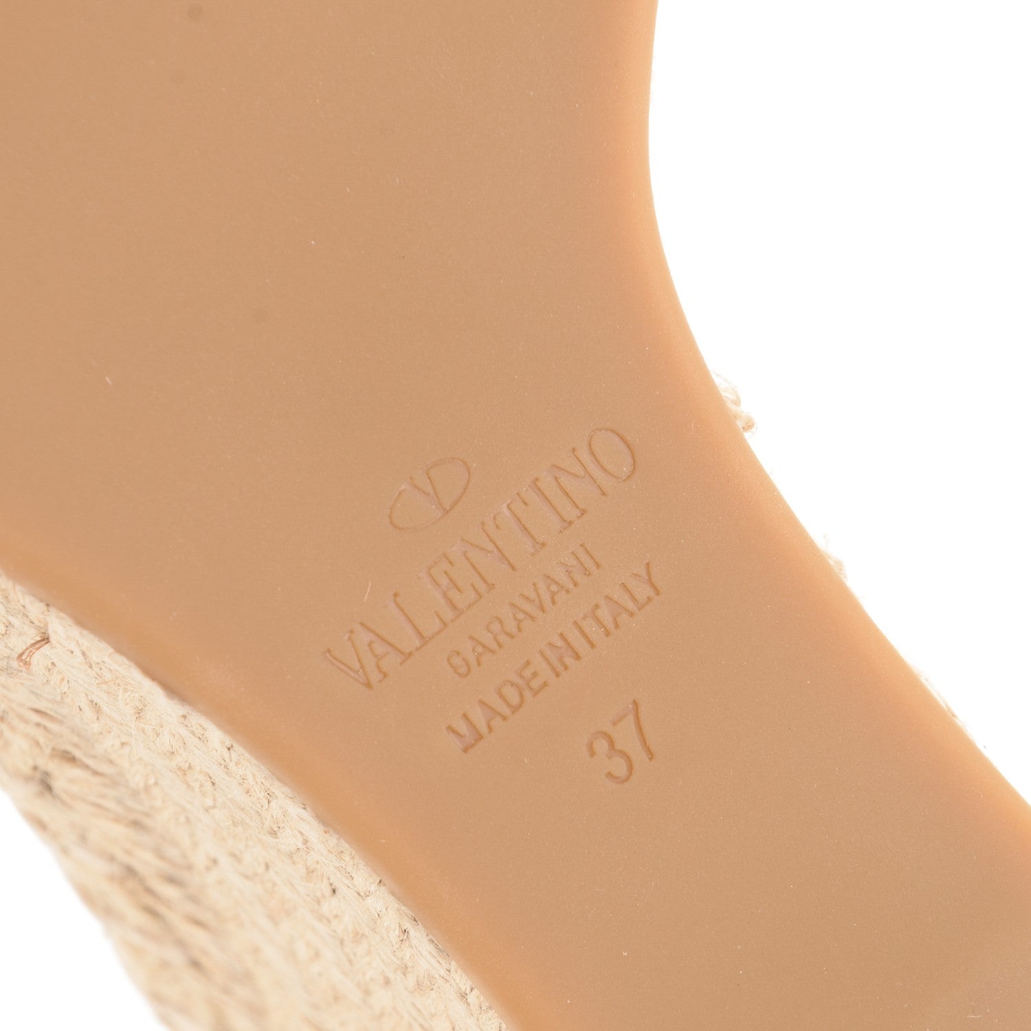 Valentino Garavani Grained Calfskin Rockstud Ankle Strap Espadrille 15/105mm Wedge Sandals 37 Light Ivory Natural 6 of 6