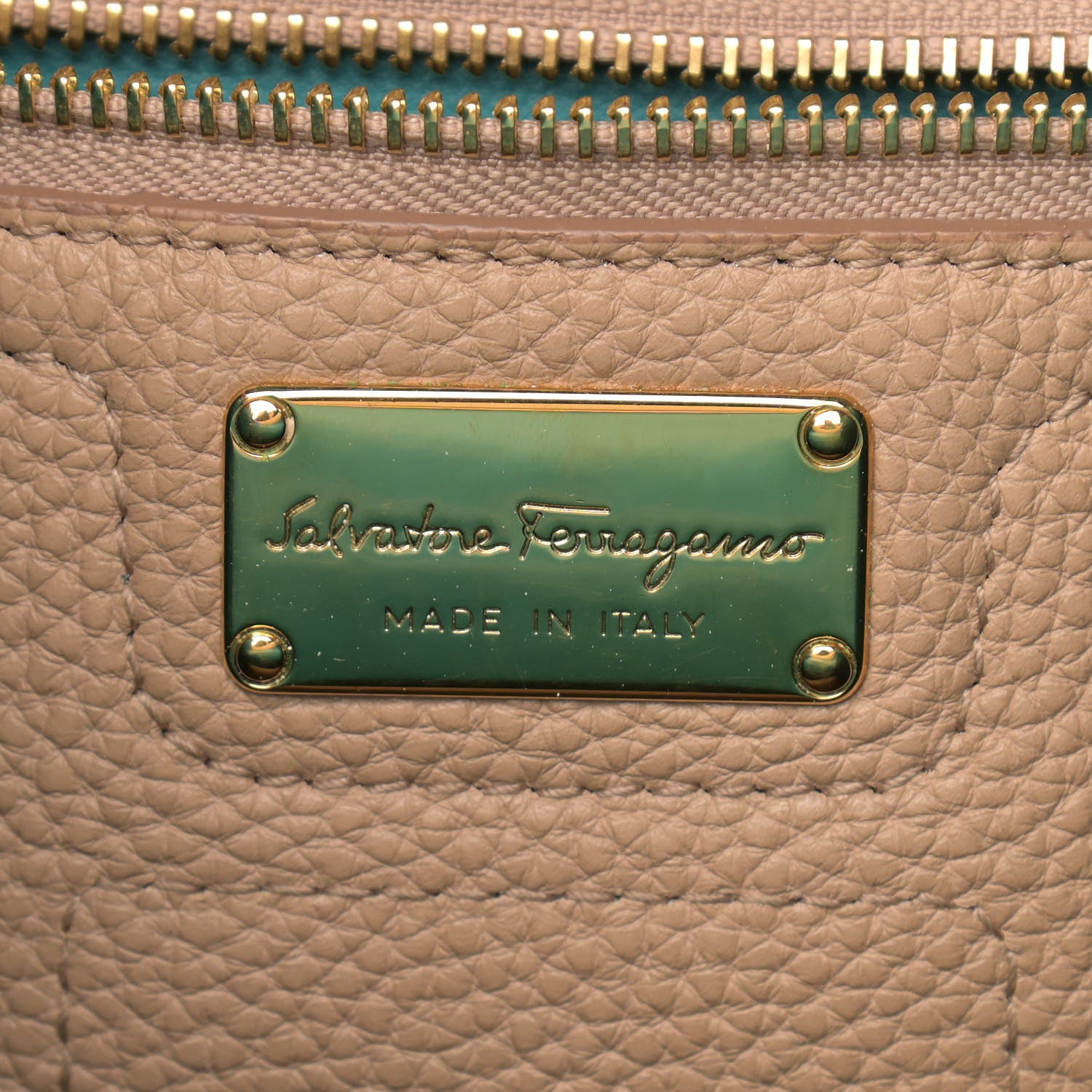 Salvatore Ferragamo Hammered Calfskin Double Handle Small Amy Tote Beige Blue 6 of 11