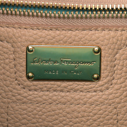 Salvatore Ferragamo Hammered Calfskin Double Handle Small Amy Tote Beige Blue 6 of 11