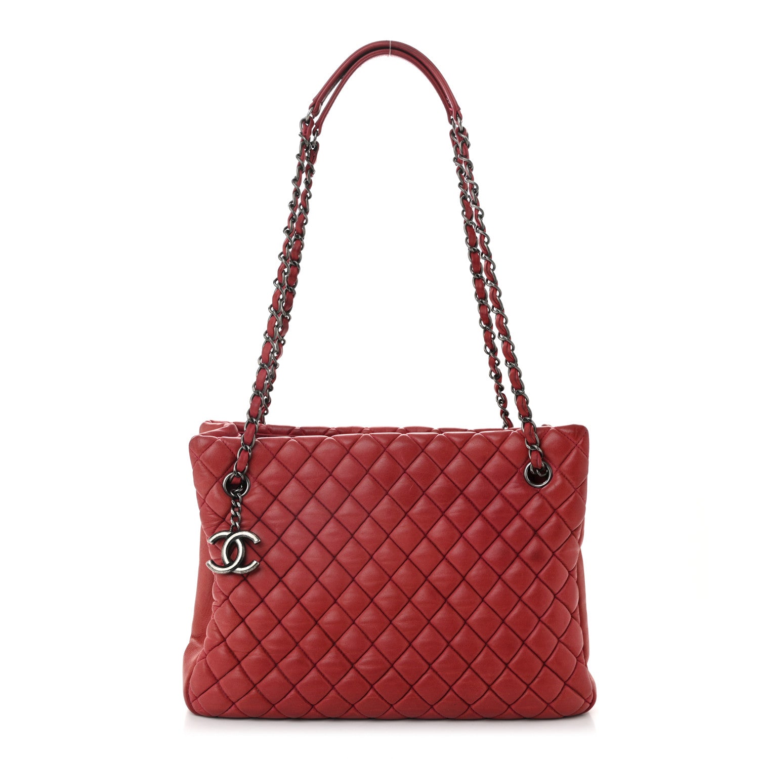 Chanel Iridescent Calfskin Small New Bubble Quilt Tote Red 1 of 10