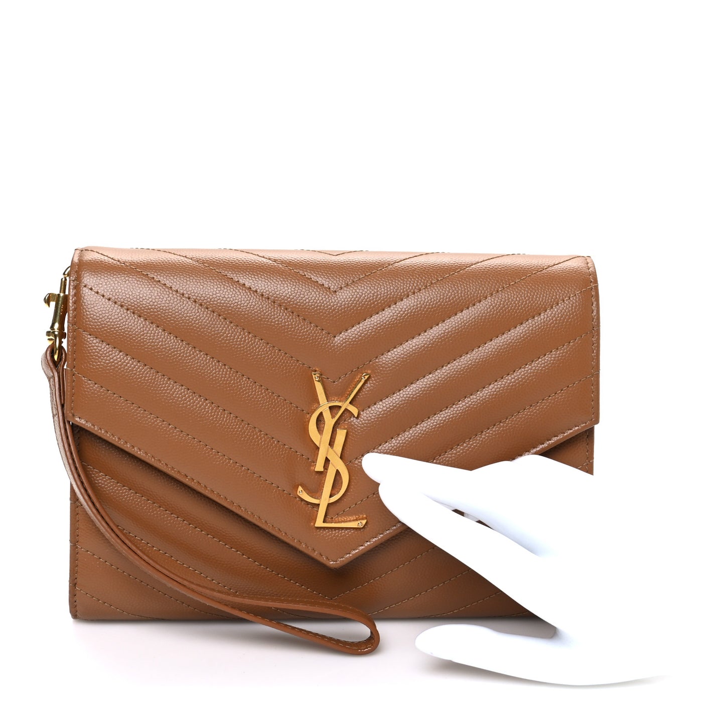 Grain De Poudre Matelasse Chevron Monogram Cassandre Flap Pouch Natural Dark