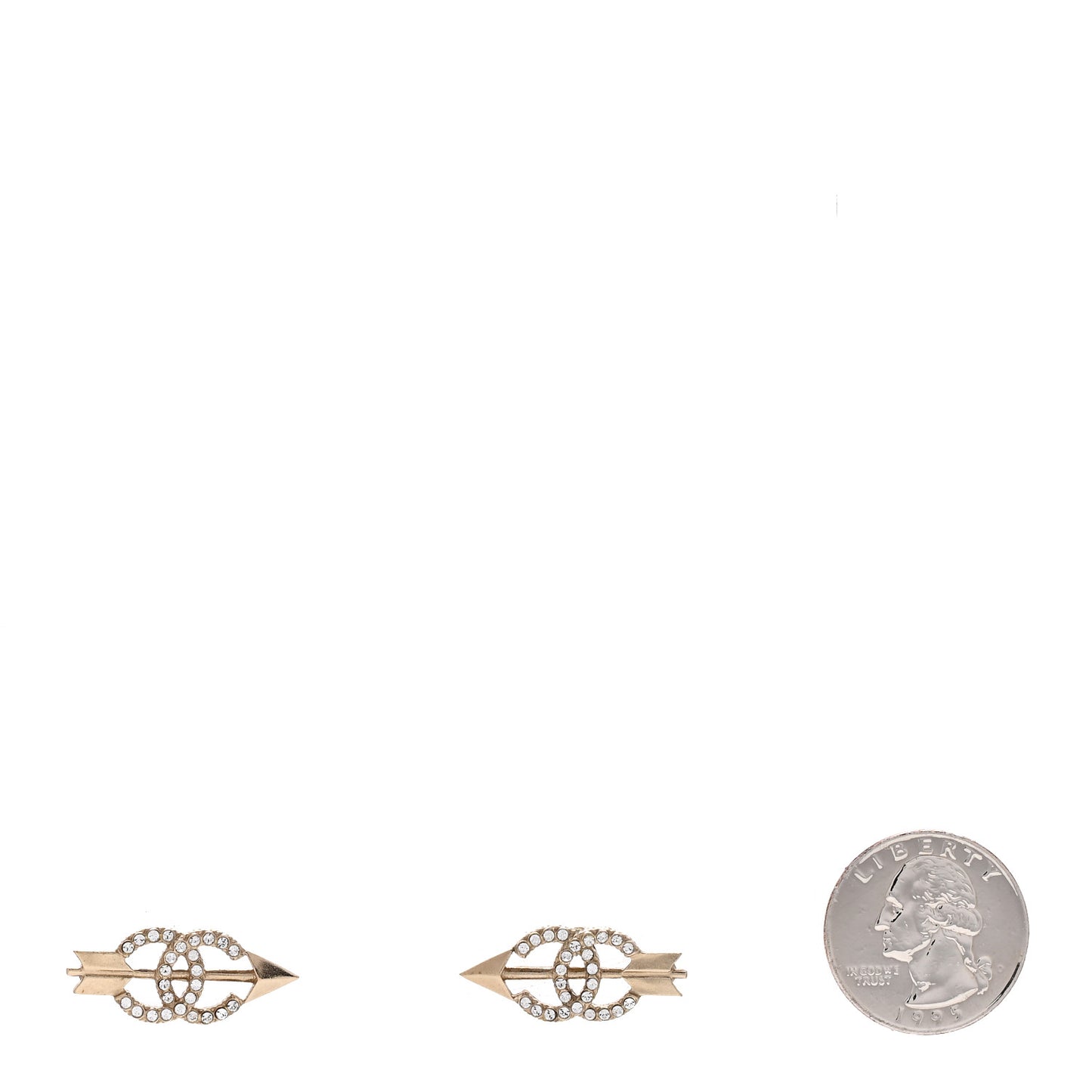 Metal Crystal CC Arrow Earrings Gold