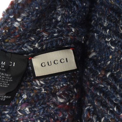 Gucci Wool Alpaca Silk Cable Knit Beanie Hat Navy 5 of 6