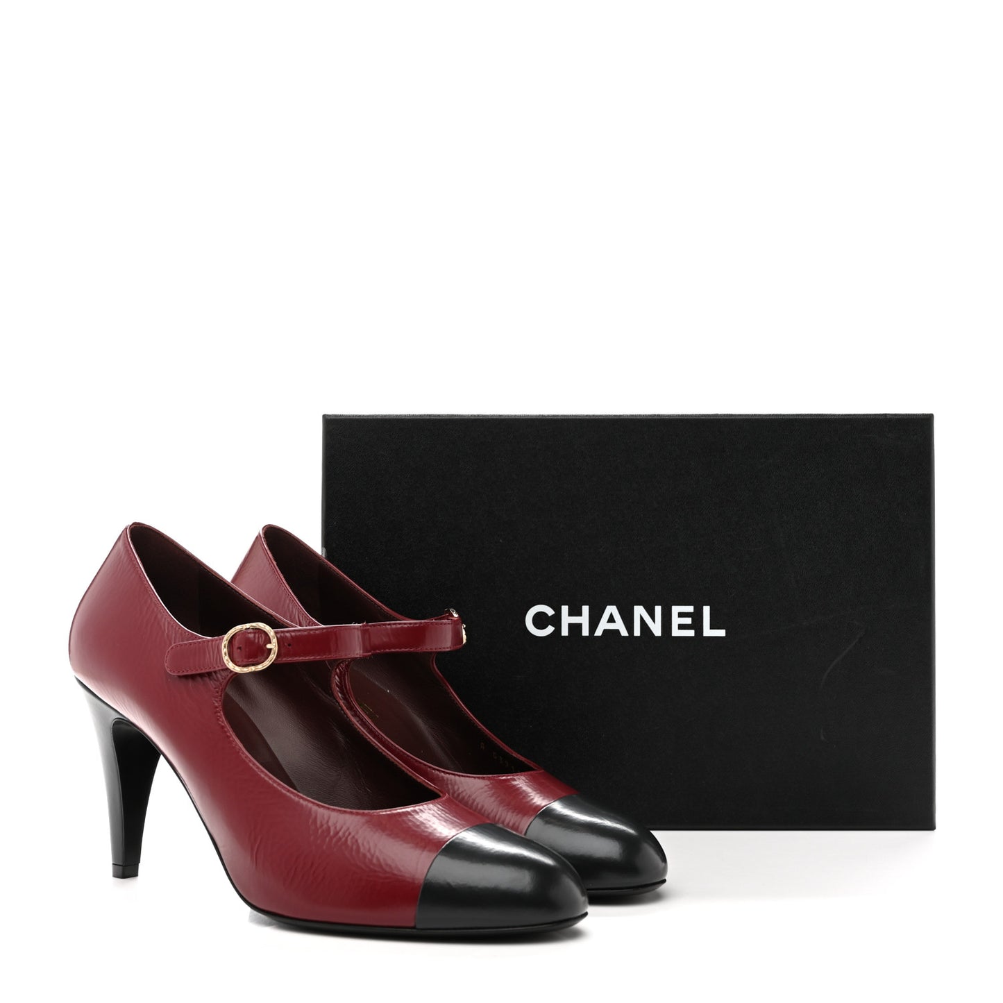 Shiny Goatskin Cap Toe Mary Jane Pumps 41 Burgundy Dark Grey