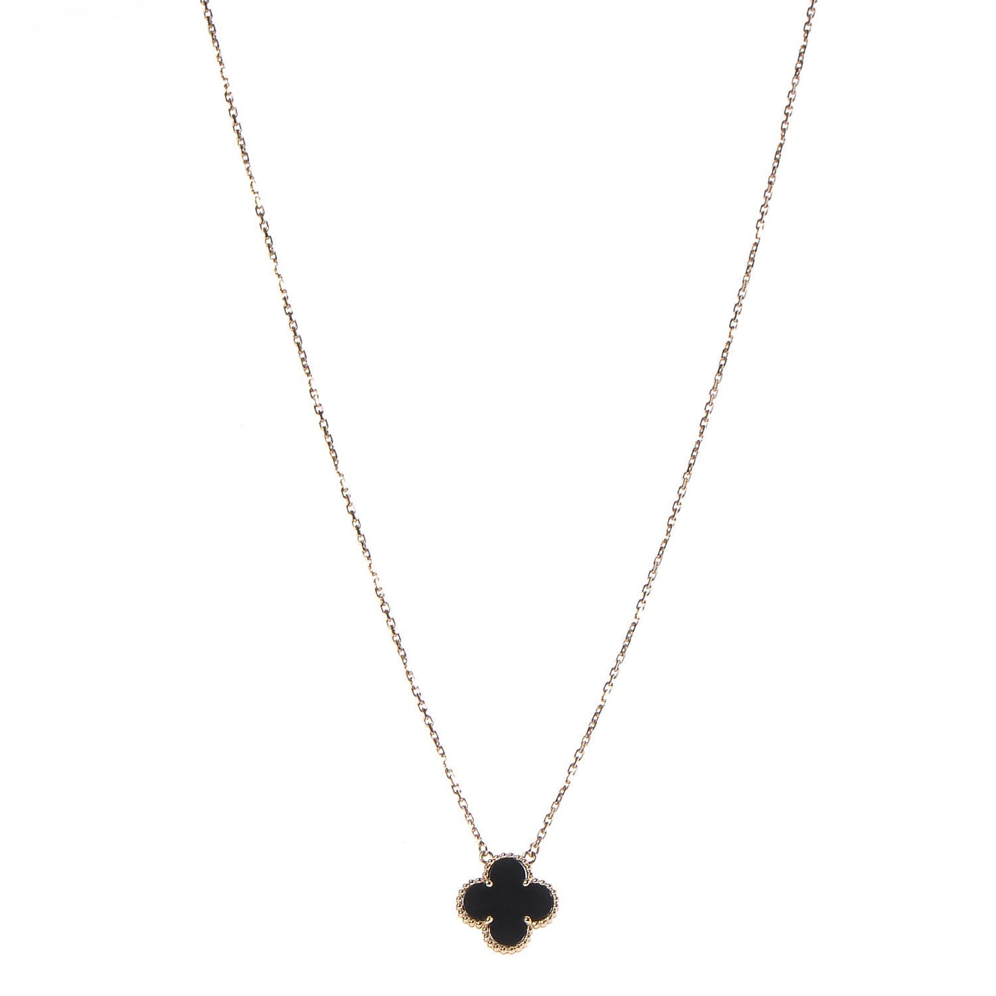 18K Yellow Gold Black Onyx Vintage Alhambra Pendant Necklace