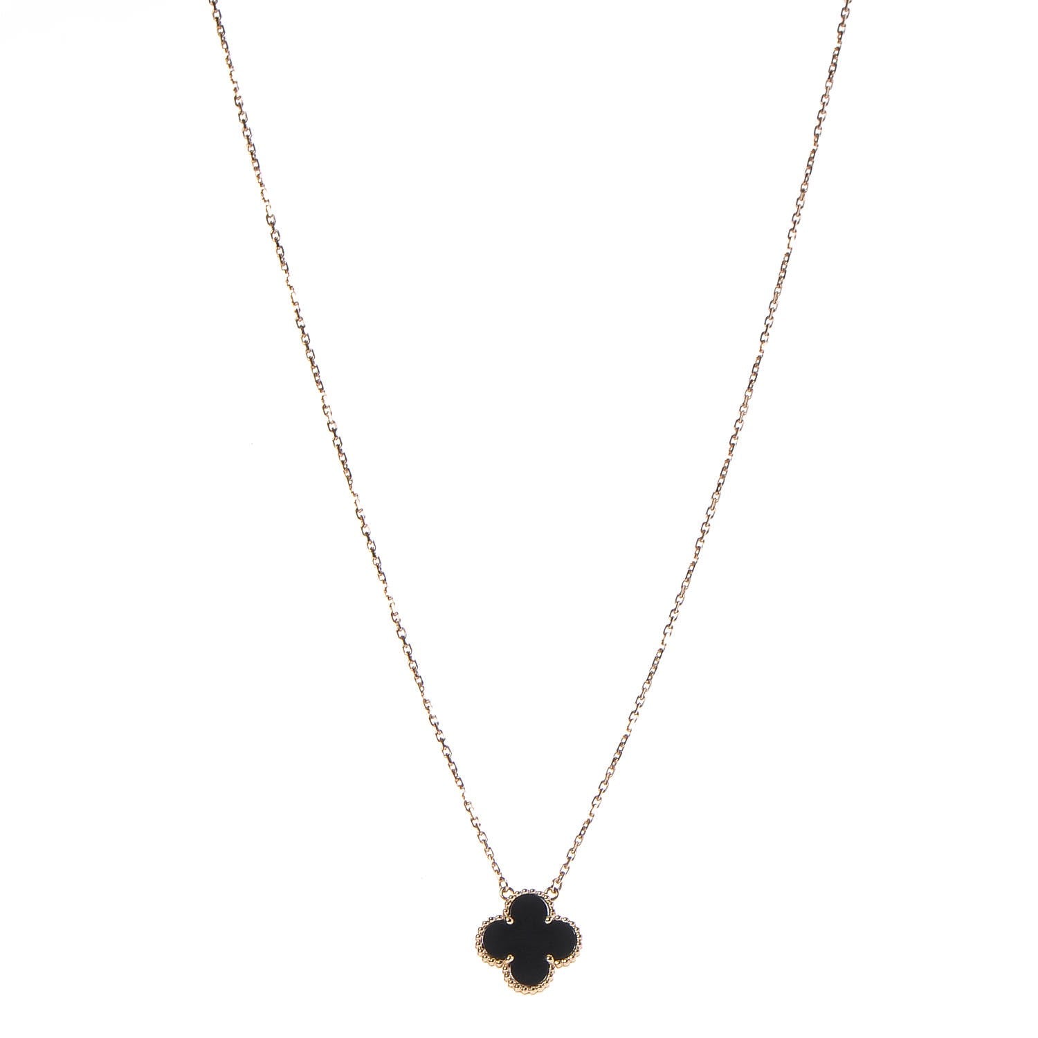 Van Cleef & Arpels 18K Yellow Gold Black Onyx Vintage Alhambra Pendant Necklace 1 of 8
