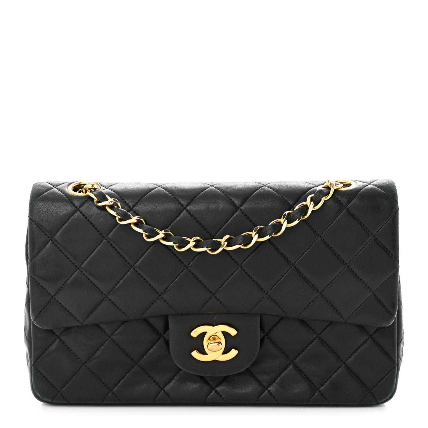 Lambskin Quilted Small Double Flap Black