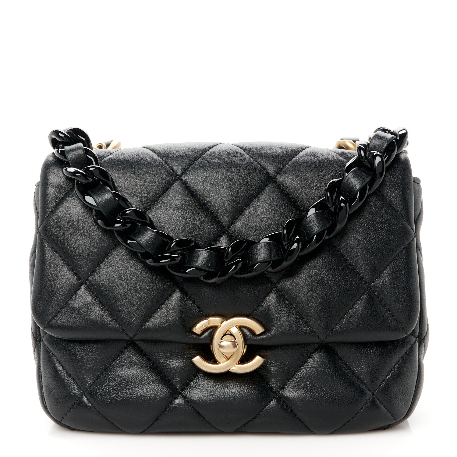 Chanel Lambskin Quilted Mini Lacquered Chain Flap Black 1 of 10