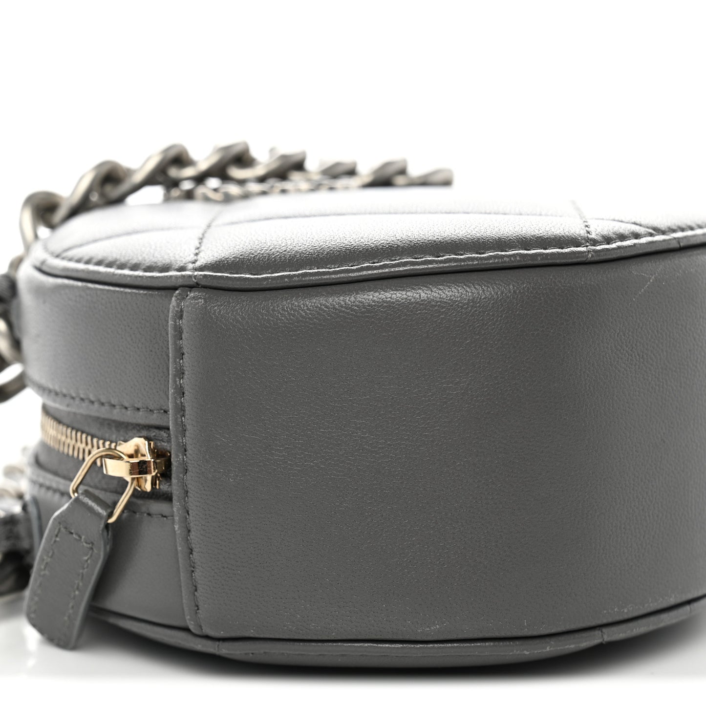 Lambskin Quilted Chanel 19 Round Clutch With Chain Grey
