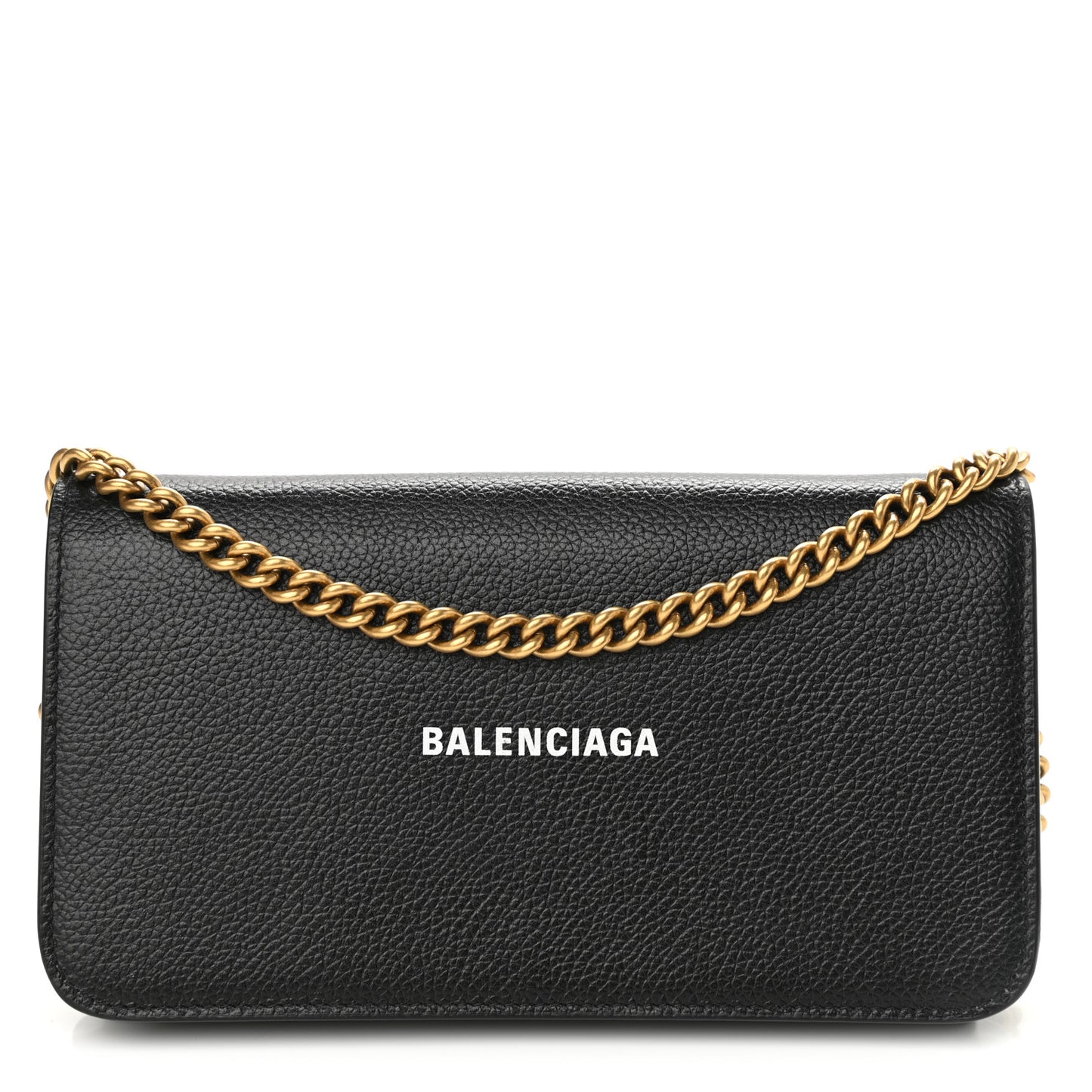 Grained Calfskin Logo Everyday Phone Holder Wallet On Chain Black White