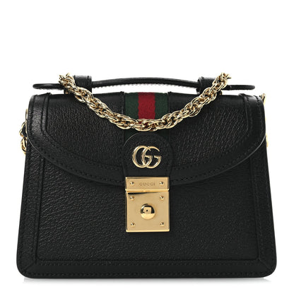 Gucci Textured Dollar Calfskin Web Mini Ophidia Padlock Top Handle Chain Shoulder Bag Black 8 of 10