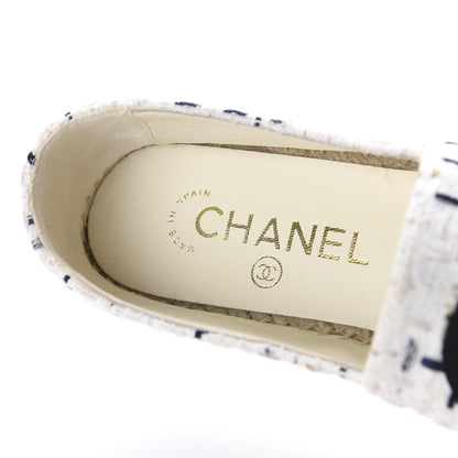 Chanel Tweed Grosgrain CC Espadrilles 36 White Beige Black 7 of 9