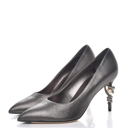 Chanel Metallic Goatskin Serpent Wrapped Pumps 38 Dark Grey 3 of 11