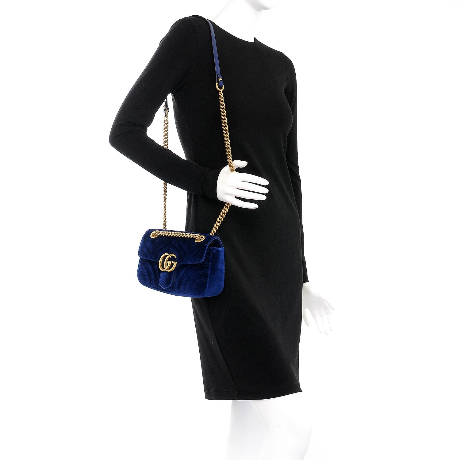 Gucci Velvet Matelasse Mini GG Marmont Shoulder Bag Cobalt Blue 2 of 8