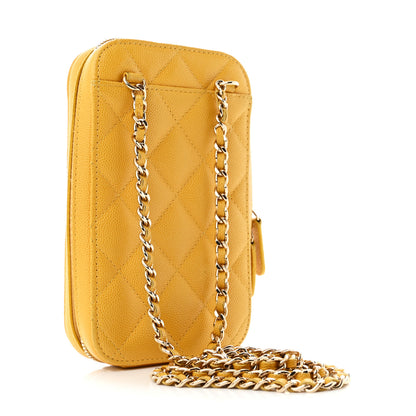 Chanel Caviar Quilted Phone Holder Wallet On Chain WOC Yellow 2 of 11