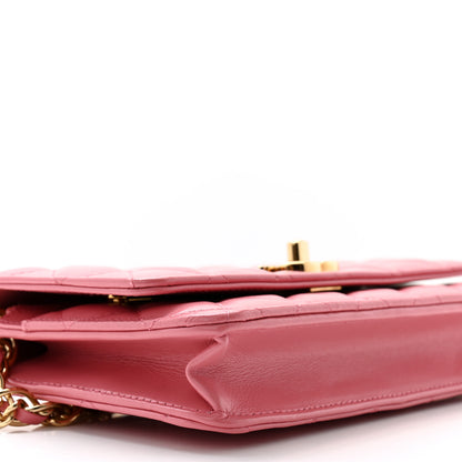Chanel Shiny Lambskin Quilted Golden Links Wallet On Chain WOC Pink 10 of 12