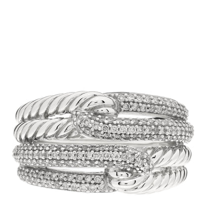 David Yurman Sterling Silver Diamond 13mm Labyrinth Double Loop Ring 54 7 1 of 4