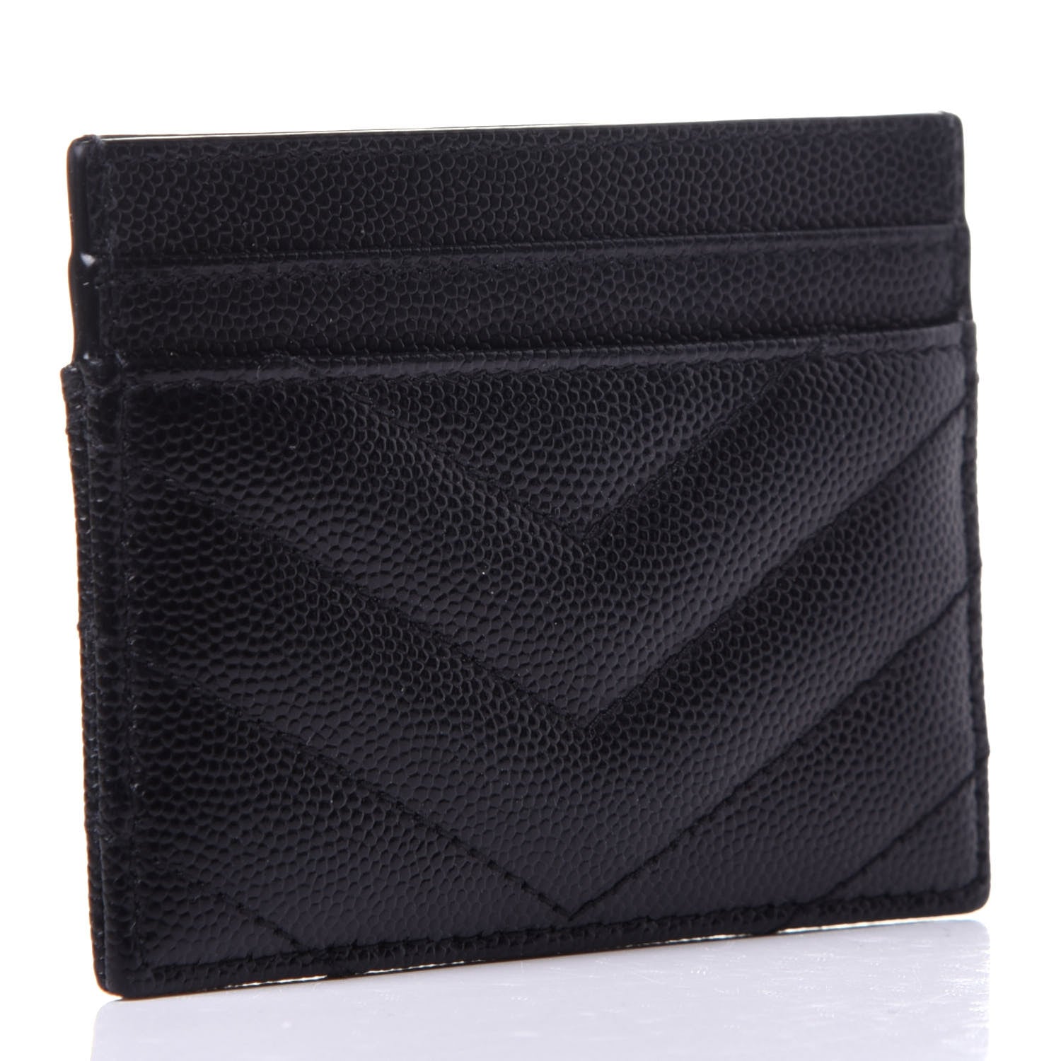 Saint Laurent Grain De Poudre Matelasse Chevron Monogram Credit Card Case Black 3 of 9