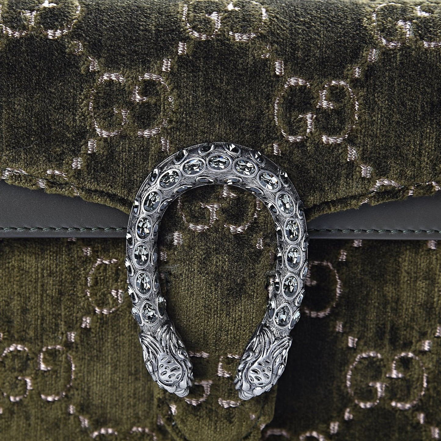 Velvet Moon Calfskin Crystal GG Monogram Small Dionysus Shoulder Bag Dark Olive Rose Gold
