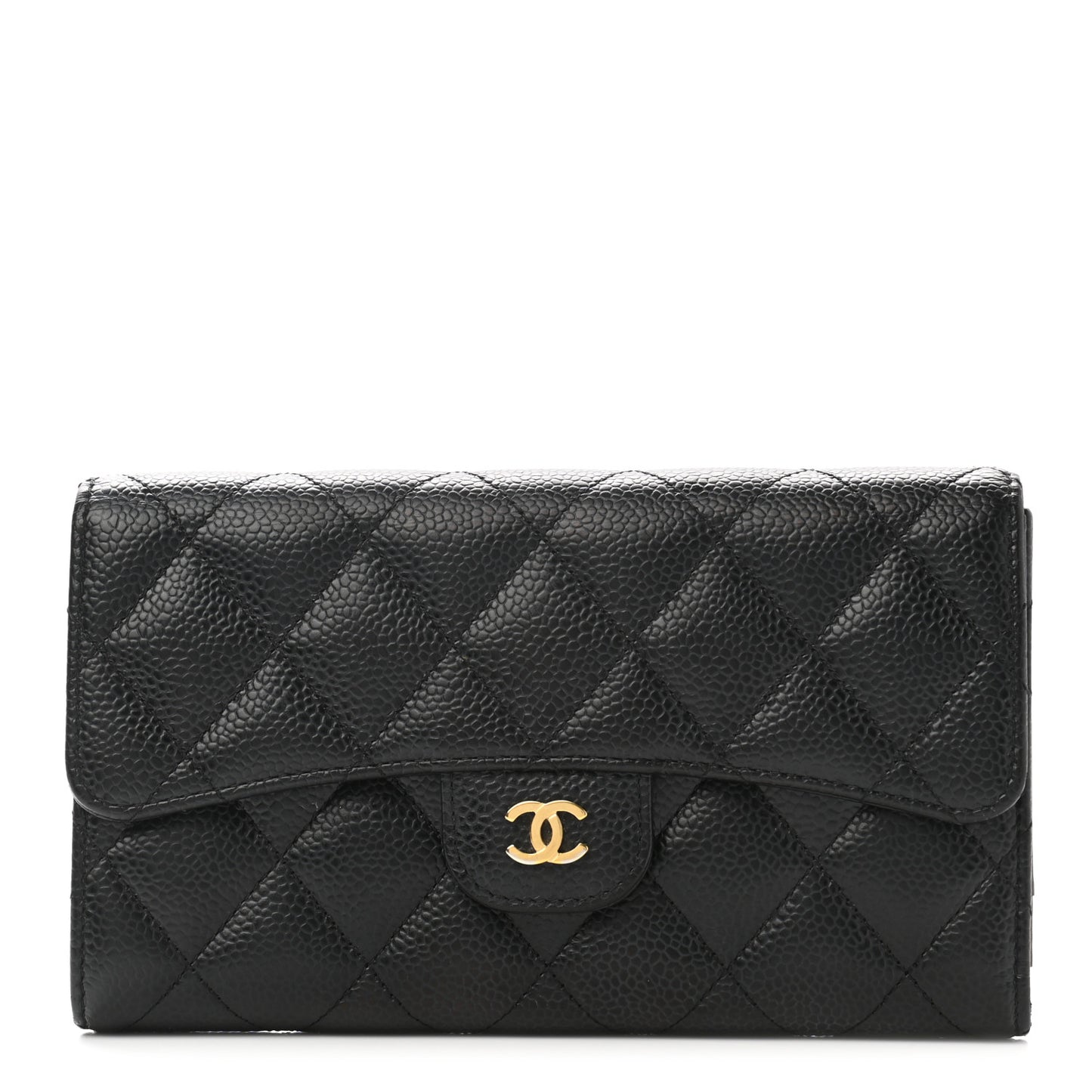 Caviar Quilted Large Flap Wallet Black