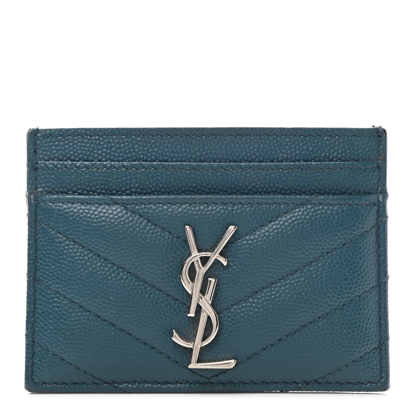 Grain De Poudre Matelasse Chevron Monogram Credit Card Case Peacock Green