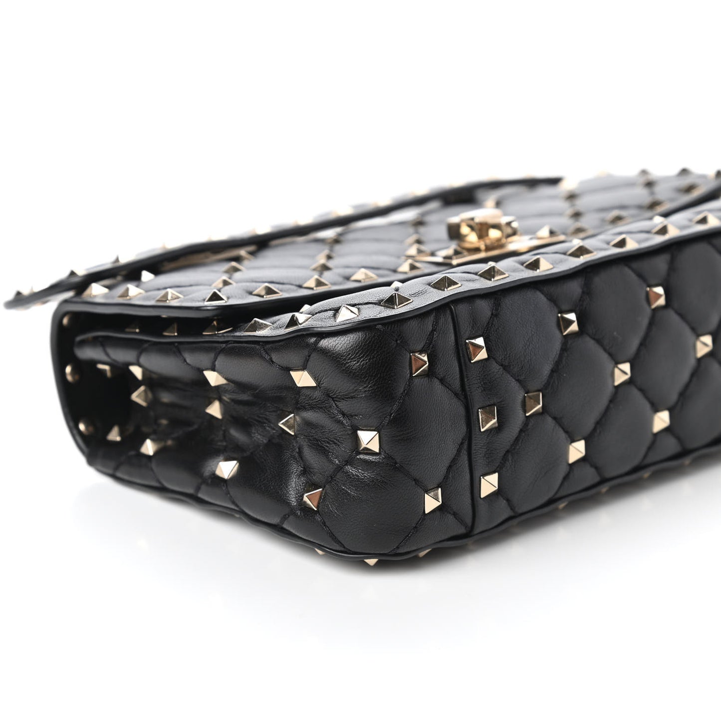 Lambskin Small Rockstud Spike Shoulder Bag Black