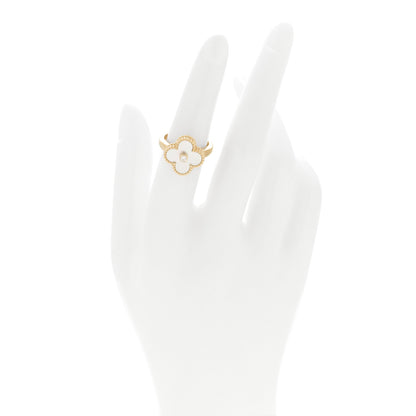 Van Cleef & Arpels 18K Yellow Gold Diamond Mother of Pearl Vintage Alhambra Ring 51 5.75 2 of 5